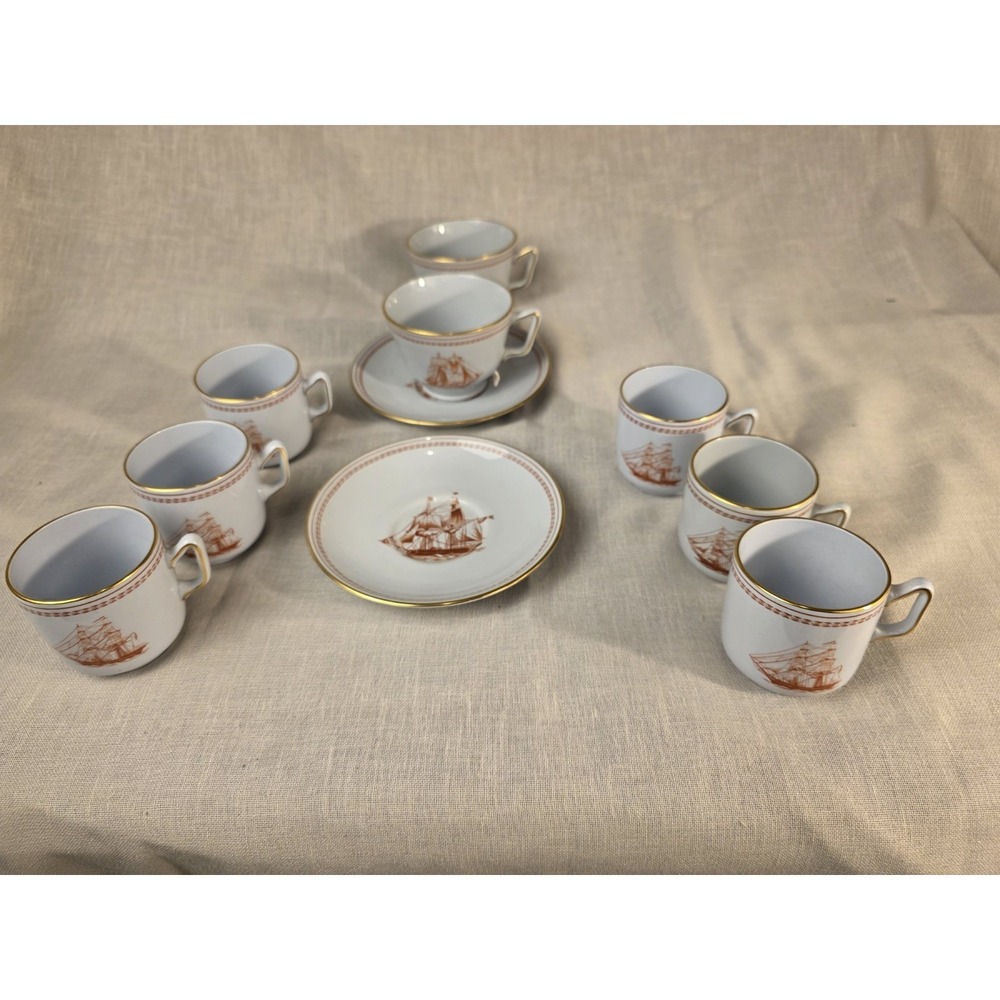 Spode Trade Winds Red Demitasse Cup And Saucer Set. Very Rare Gold Trim